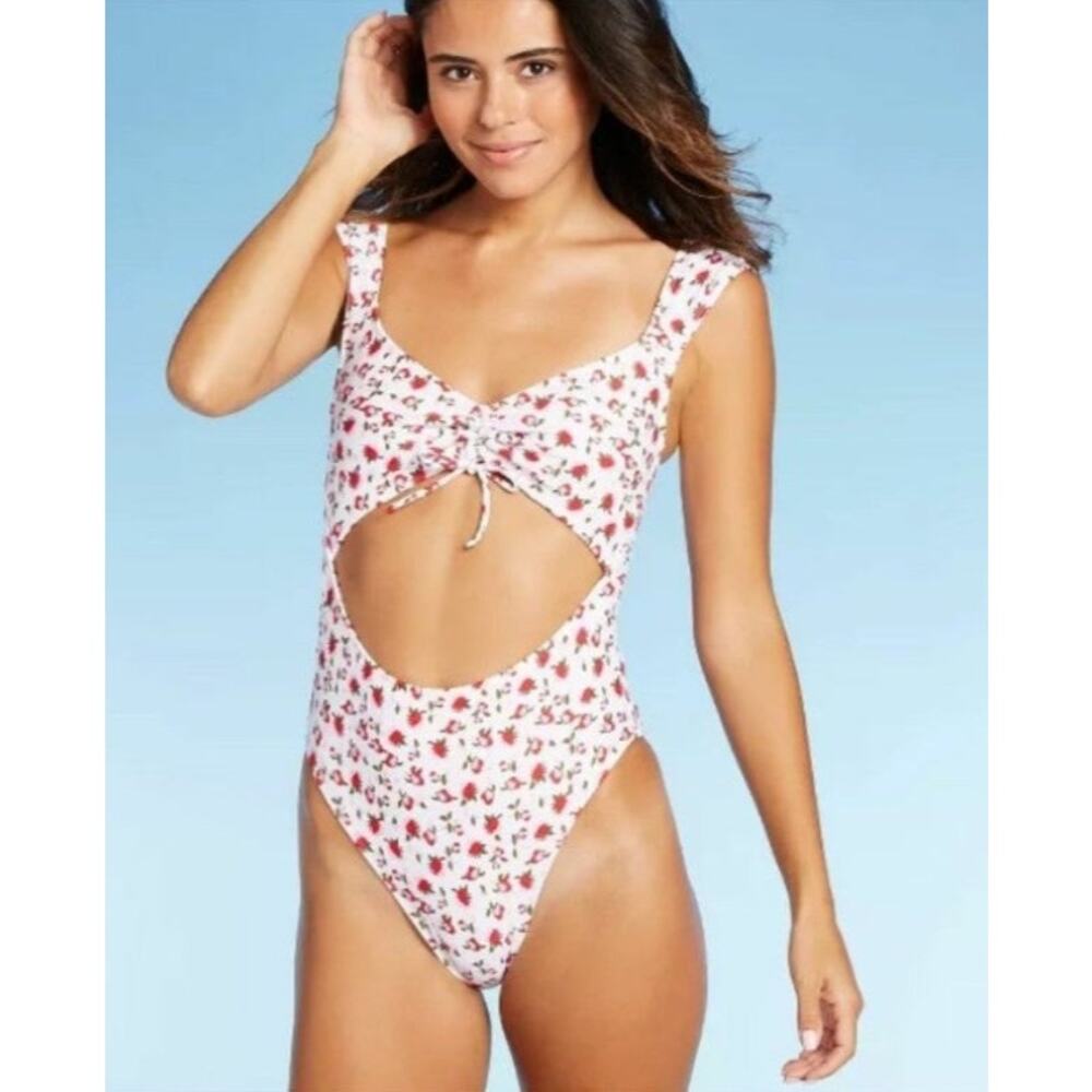 Xhilaration NWT Cinched Front Cut Out Floral One Piece Size Medium 4-6